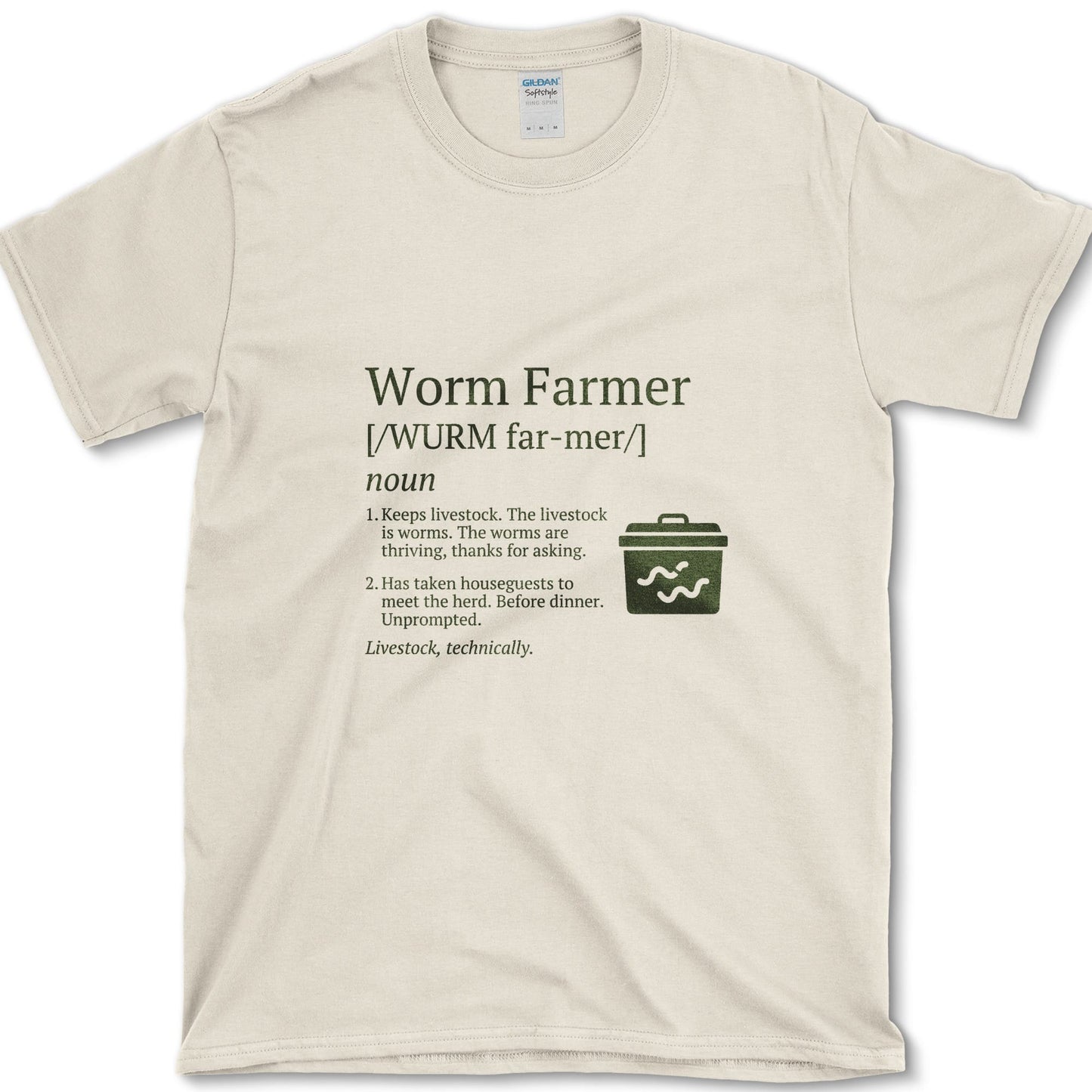 Worm Farmer design featuring worm farm artwork on a t-shirt
