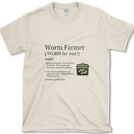 Worm Farmer design featuring worm farm artwork on a t-shirt