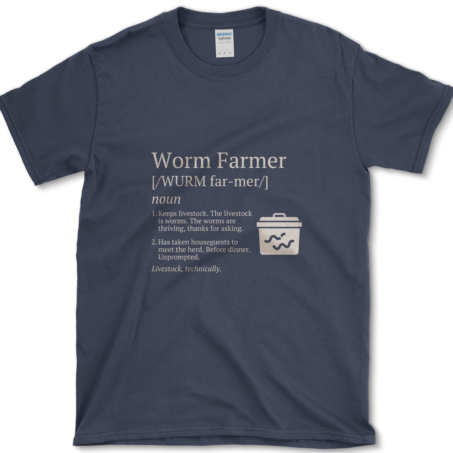 Worm Farmer design featuring worm farm artwork on a t-shirt