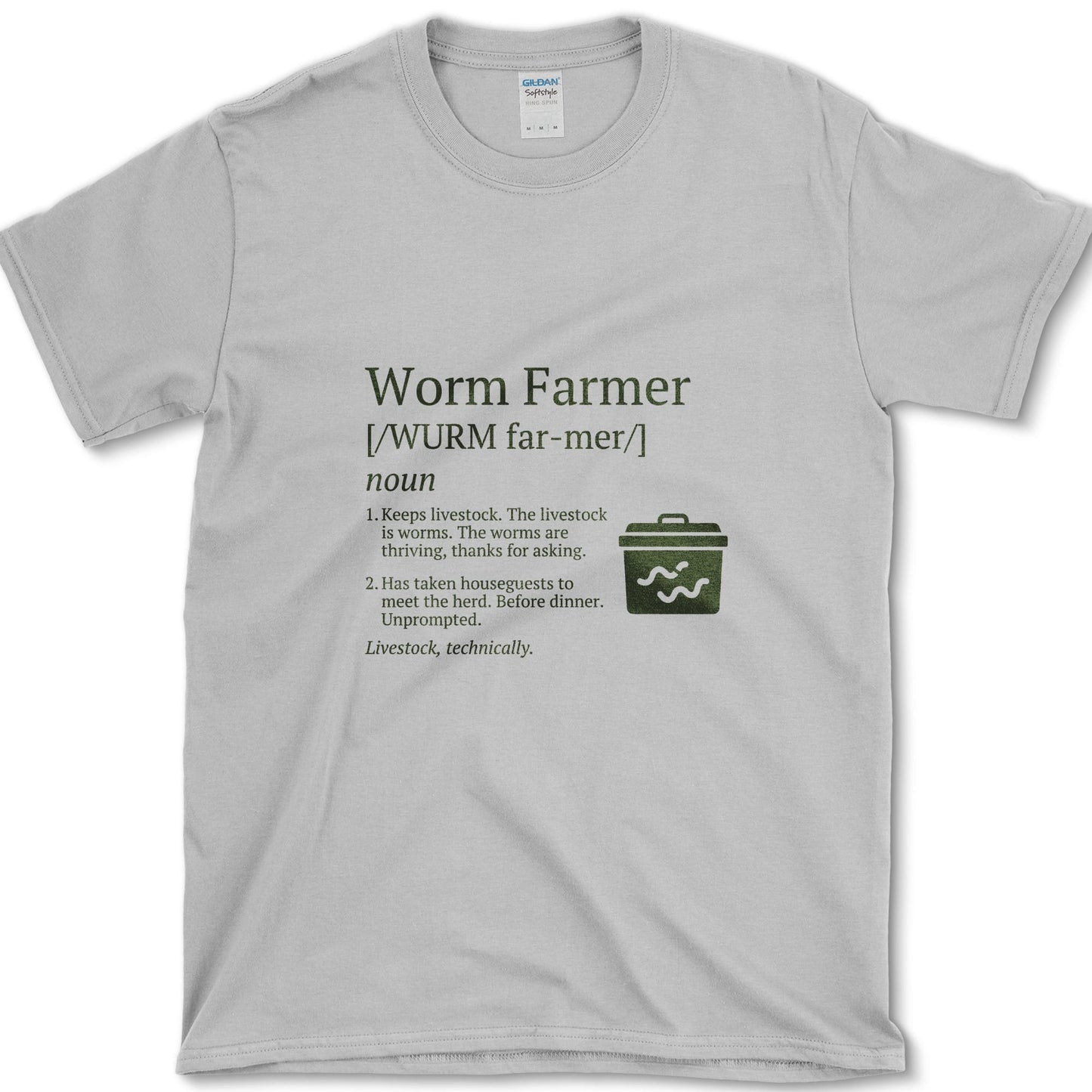 Worm Farmer design featuring worm farm artwork on a t-shirt