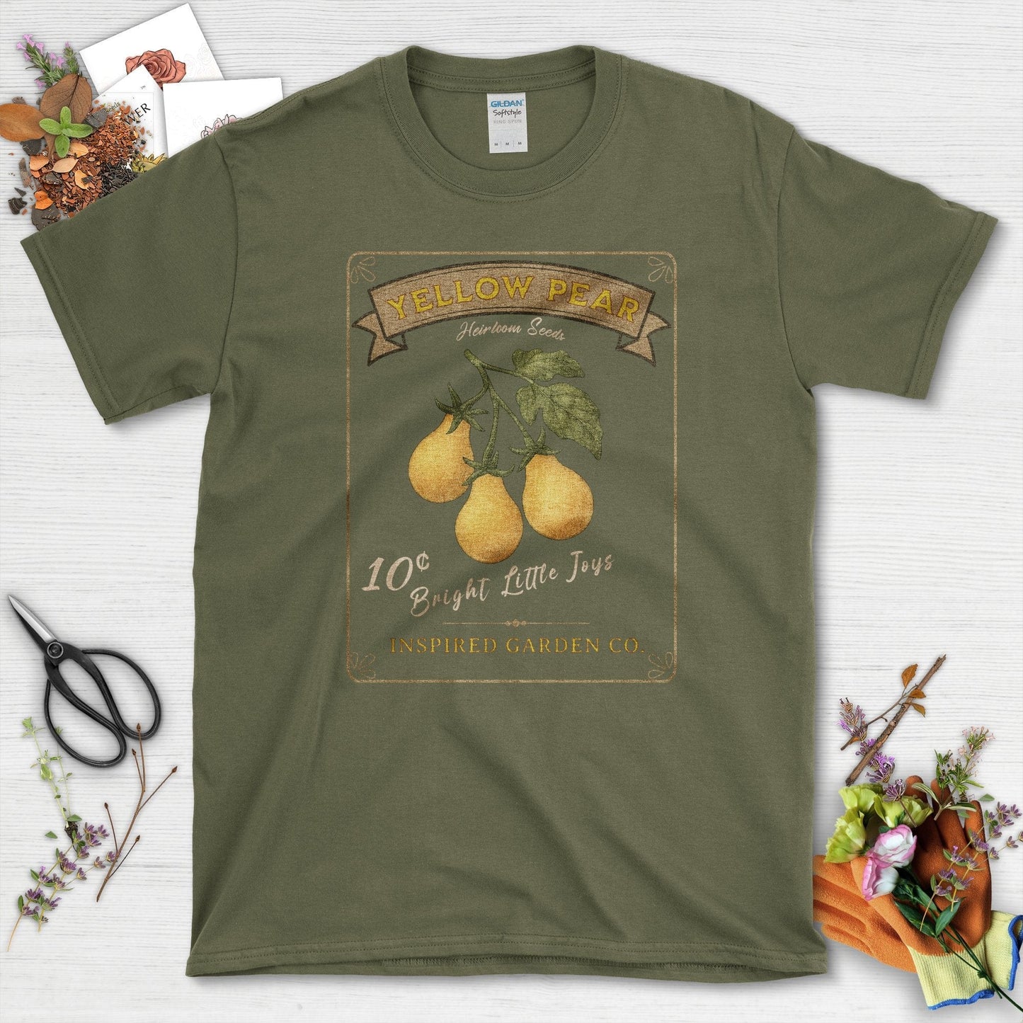 Yellow Pear Heirloom Seeds T-Shirt Military Green / S Physical Item