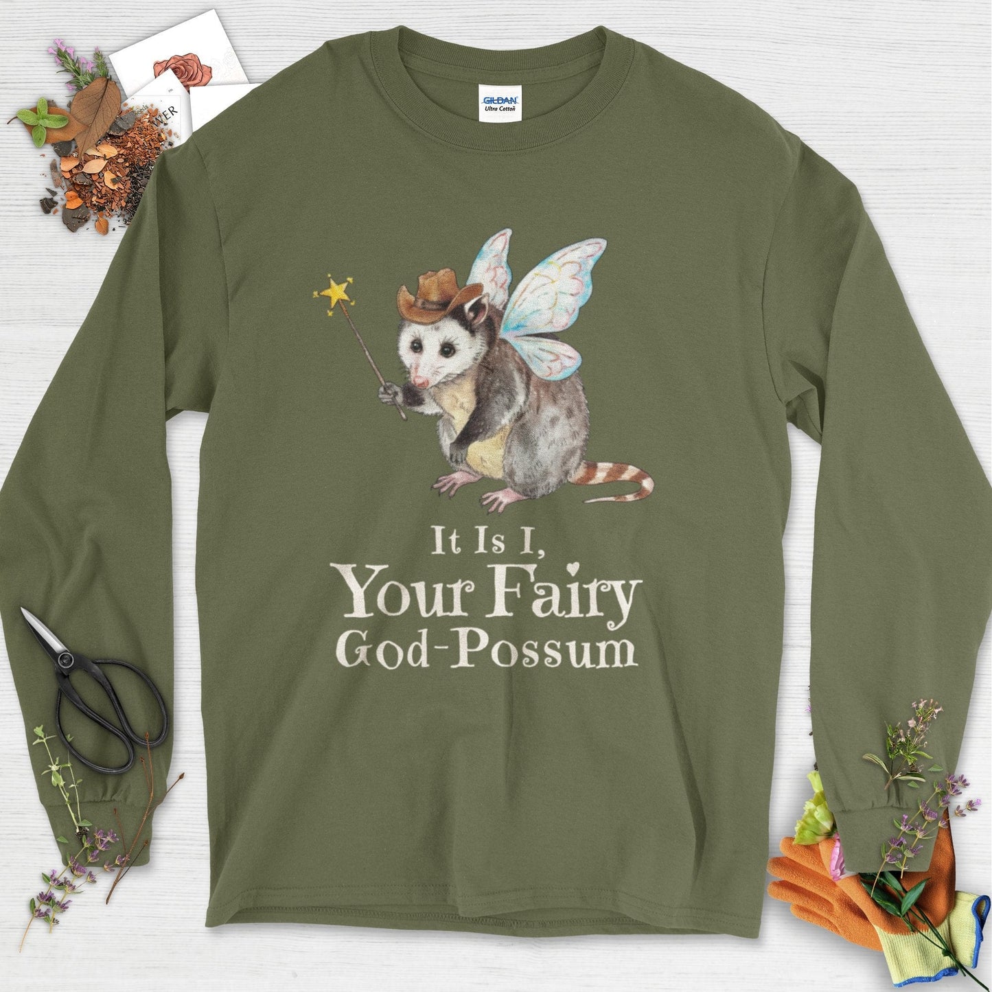 Your Fairy God-Possum Long Sleeve Military Green / S Physical Item