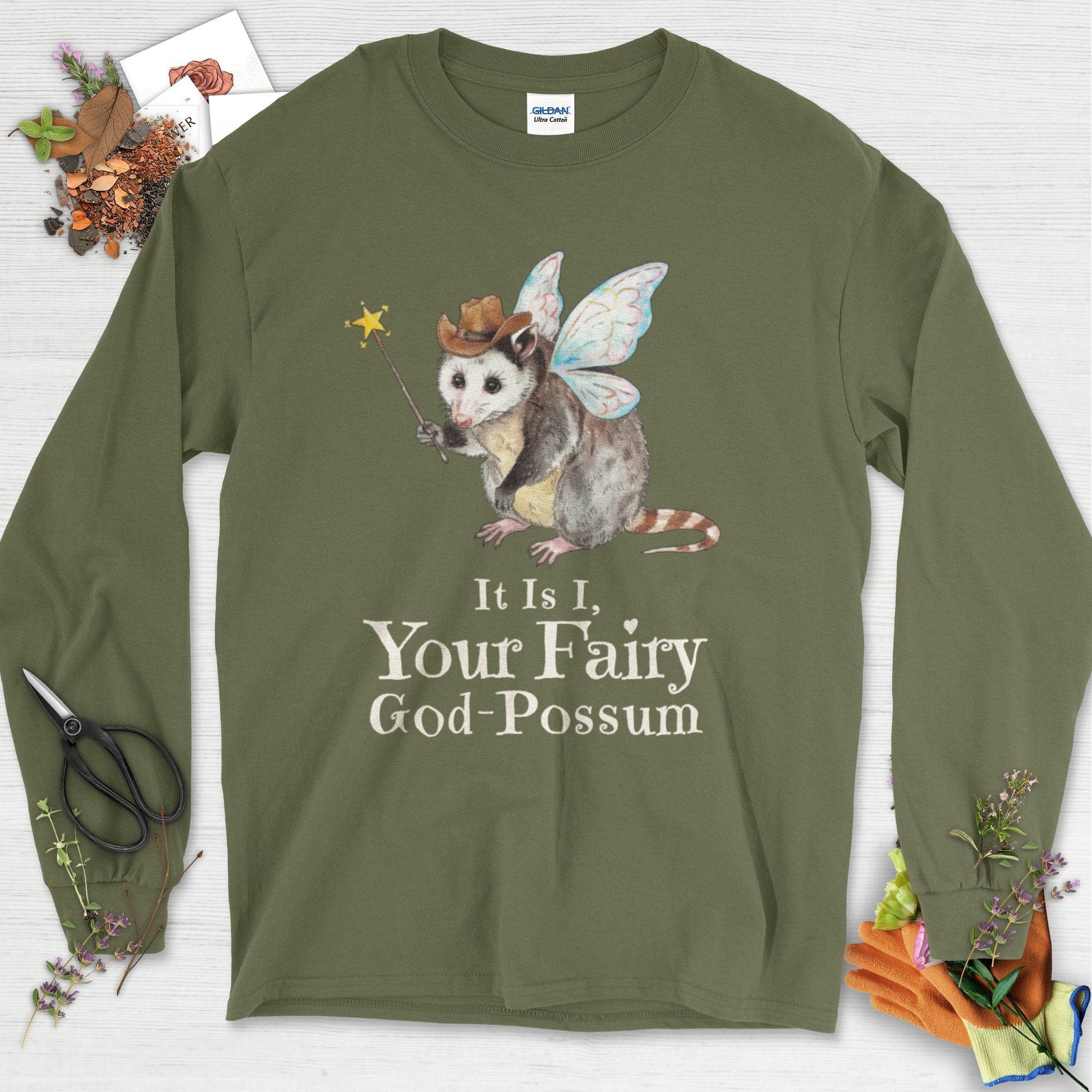 Your Fairy God-Possum Long Sleeve Military Green / S Physical Item