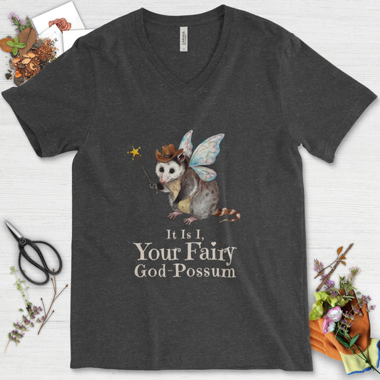 Your Fairy God-Possum V-Neck Dark Grey Heather / S Physical Item