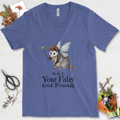 Your Fairy God-Possum V-Neck Heather True Royal / S Physical Item