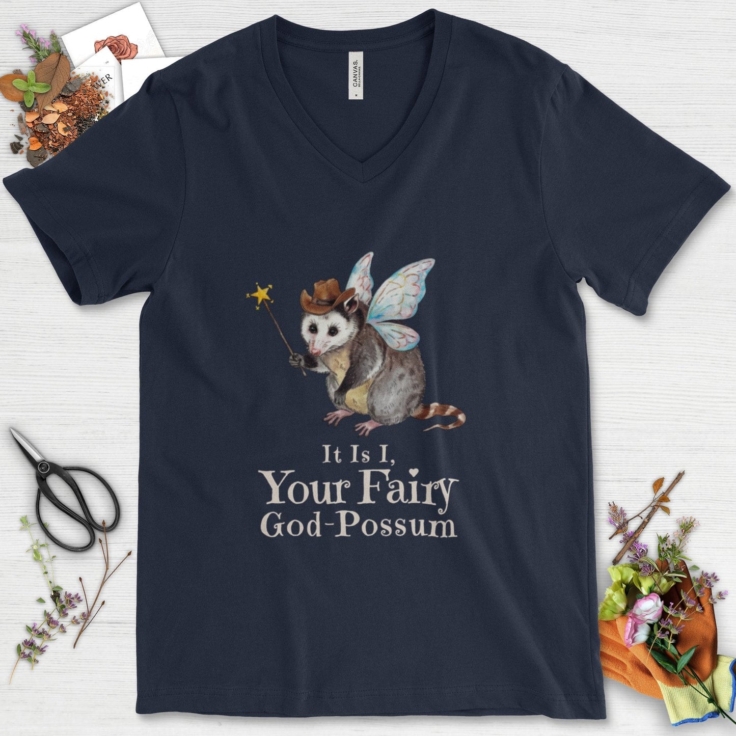 Your Fairy God-Possum V-Neck Navy / S Physical Item