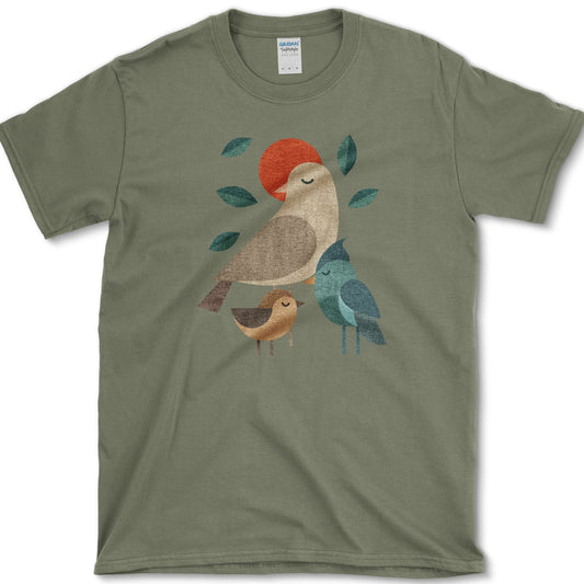 Zen Birds Geometric Birds T-Shirt Military Green / S Essential Tees