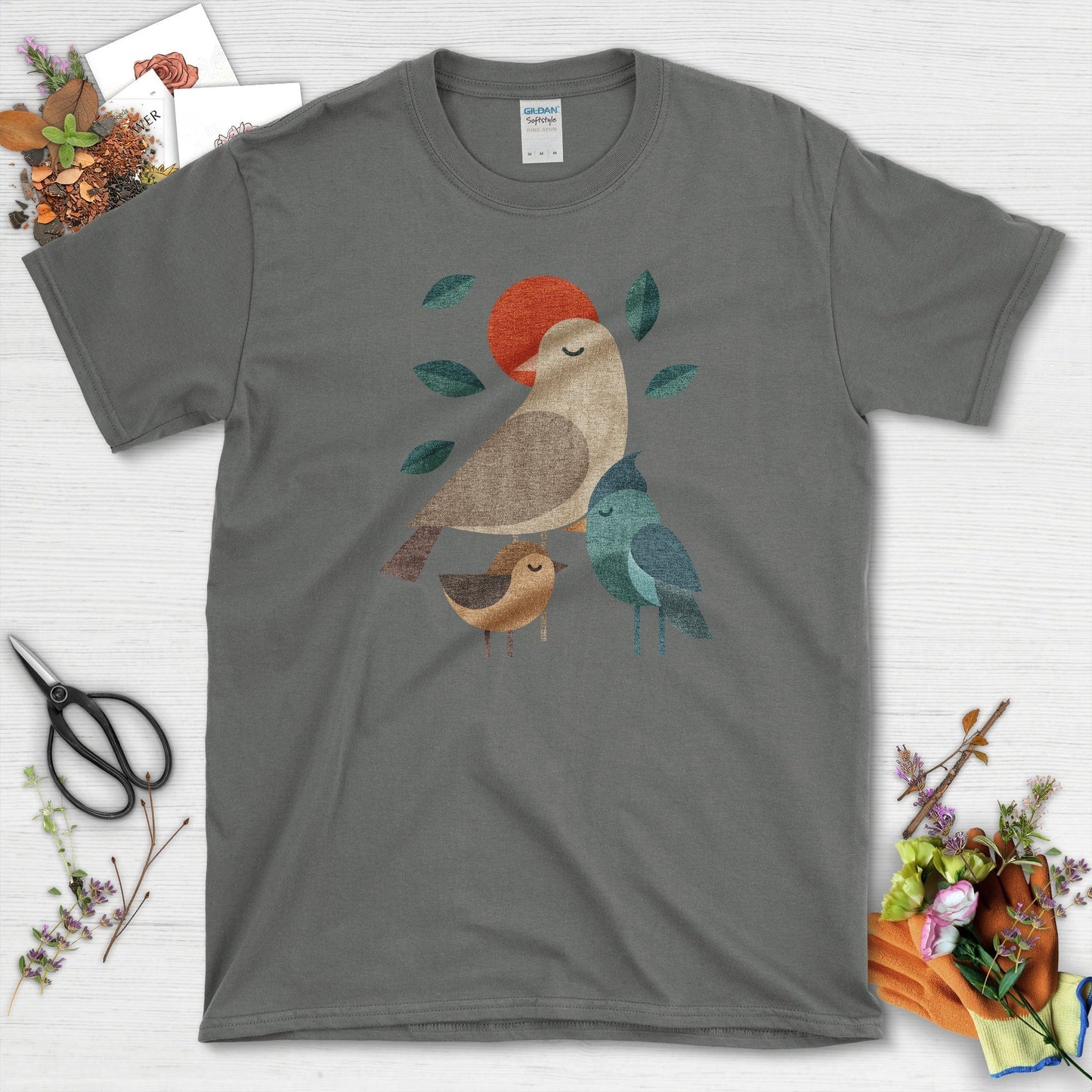 Zen Birds Geometric Birds T-Shirt T-Shirts / S / Charcoal Physical Item