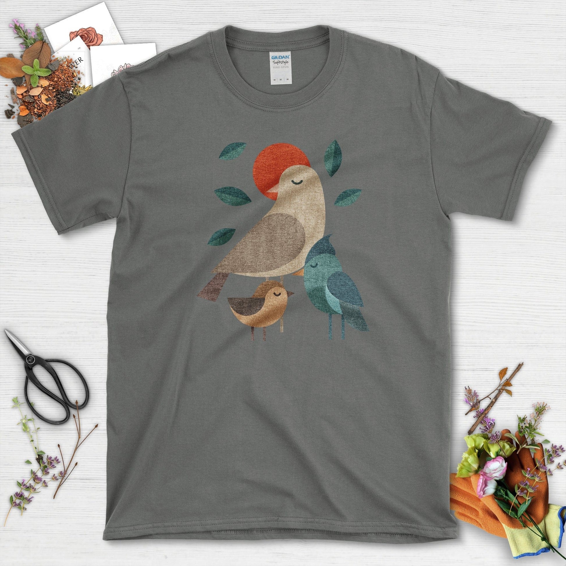 Zen Birds Geometric Birds T-Shirt T-Shirts / S / Charcoal Physical Item