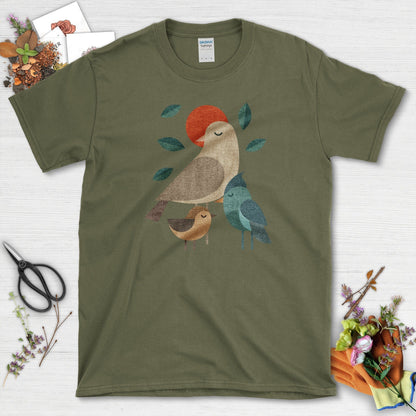 Zen Birds Geometric Birds T-Shirt T-Shirts / S / Military Green Physical Item