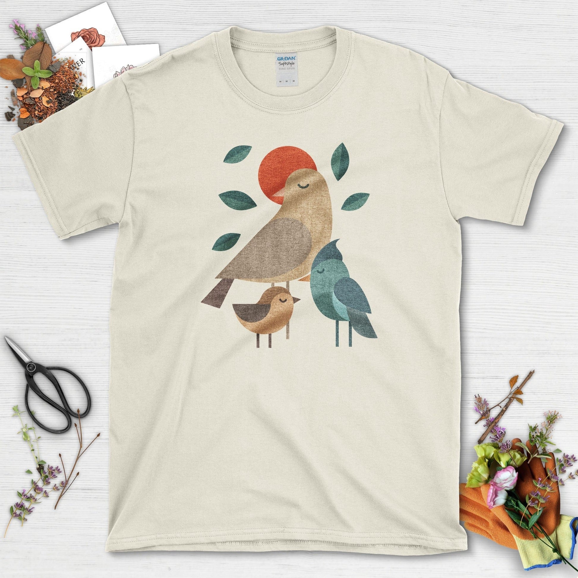 Zen Birds Geometric Birds T-Shirt T-Shirts / S / Natural Physical Item
