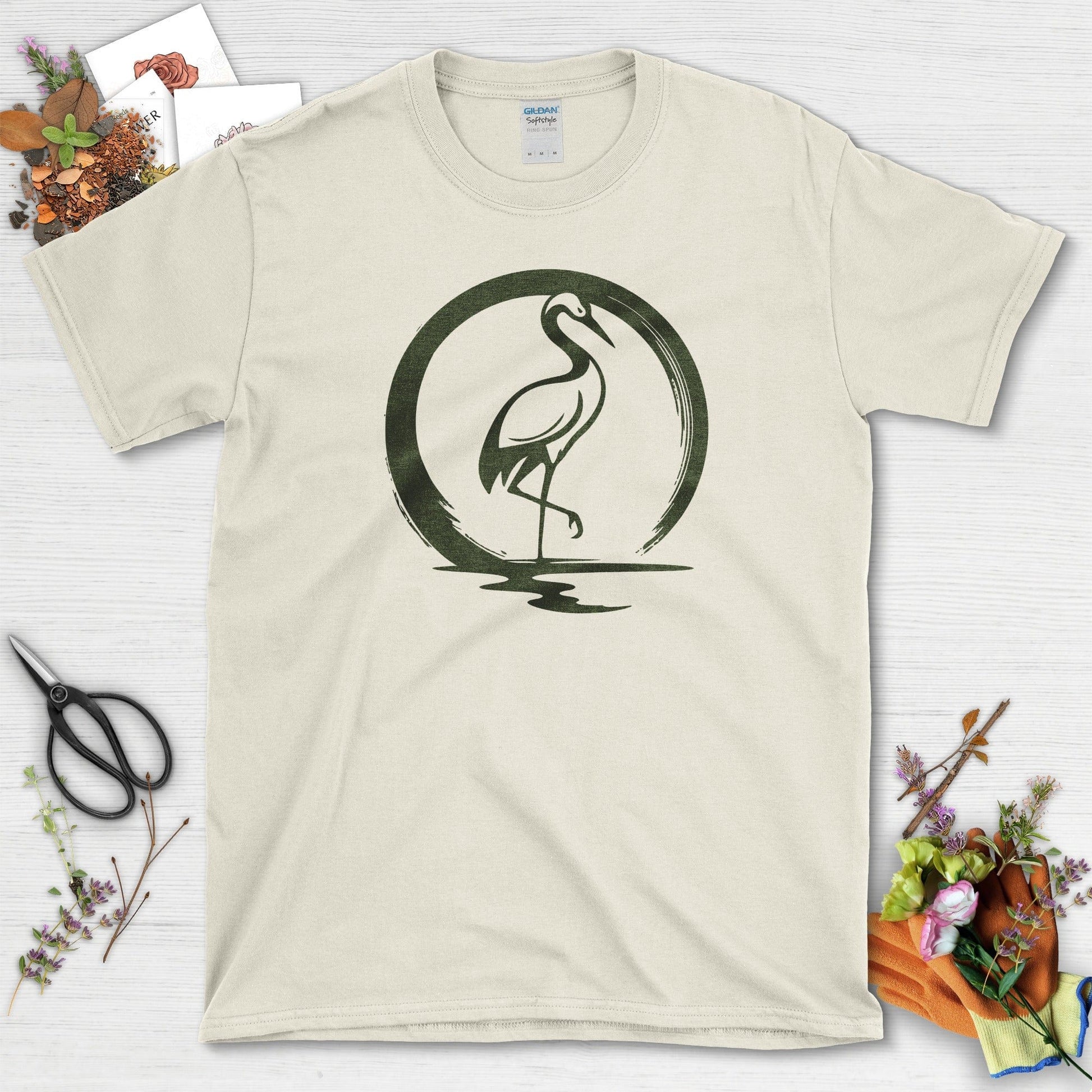 Zen Crane Circle T-Shirt T-Shirts / S / Natural Physical Item