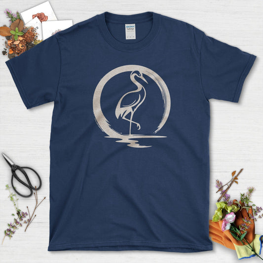 Zen Crane Circle T-Shirt T-Shirts / S / Navy Physical Item